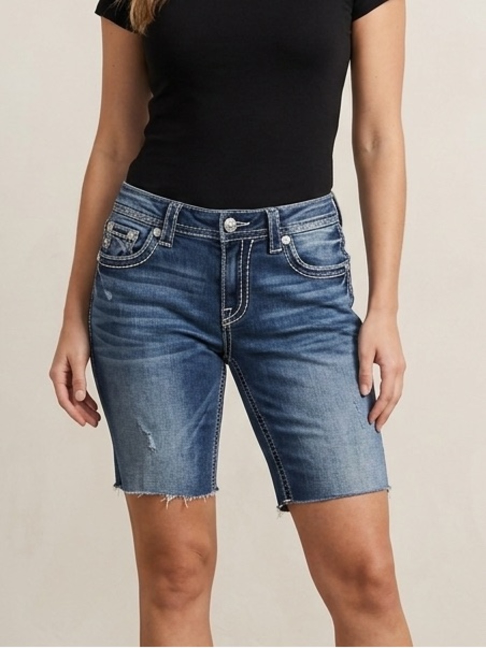 Y2K Miss Me Long Denim Bermuda Shorts Jorts Plus Size 33 Large XL 14 16